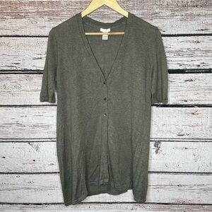 J. Jill Olive Green Linen Blend Tunic Length‎ Cardigan Sweater 3 Buttons Small